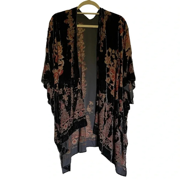 Lovestitch Burnout Velvet Floral Print Kimono Kaftan Bohemian - Picture 2 of 11